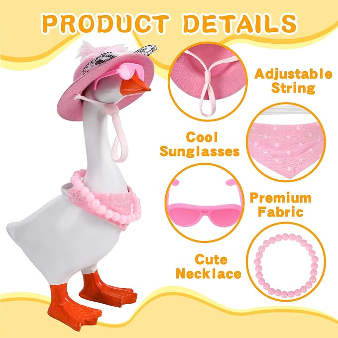6 Sets Mini Desk Goose Outfits 7 Inches Mini Desk Goose Clothes with Cute Felt Hat Necklace Dresses and Sunglasses for Magnetic Porch Geese Key Holder Decor Gifts