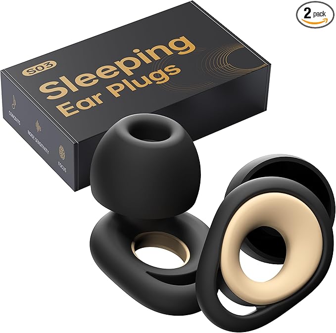 Ear Plugs for Sleeping Noise Cancelling Earbuds, Reusable Silicone Earplugs for Sleeping, High Fidelity with Mute Layer for Snoring Solution for Travel,Focus,45dB Noise Reduction (Black-Beige)