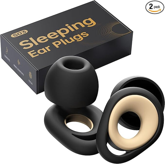 Ear Plugs for Sleeping Noise Cancelling Earbuds, Reusable Silicone Earplugs for Sleeping, High Fidelity with Mute Layer for Snoring Solution for Travel,Focus,45dB Noise Reduction (Black-Beige)