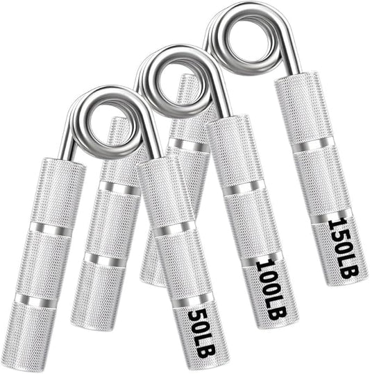 Silver Metal Hand Grip Set, 50LB-400LB No Slip Heavy-Duty Grip Strengthener Great Wrist & Forearm Hand Exerciser, Home Gym, Hand Gripper Grip Strength Trainer