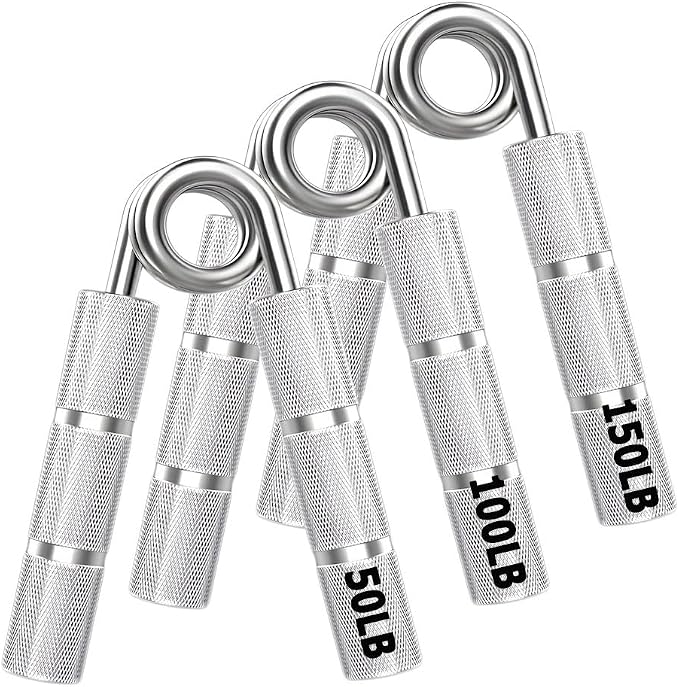 Silver Metal Hand Grip Set, 50LB-400LB No Slip Heavy-Duty Grip Strengthener Great Wrist & Forearm Hand Exerciser, Home Gym, Hand Gripper Grip Strength Trainer