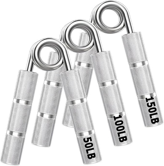 Silver Metal Hand Grip Set, 50LB-400LB No Slip Heavy-Duty Grip Strengthener Great Wrist & Forearm Hand Exerciser, Home Gym, Hand Gripper Grip Strength Trainer