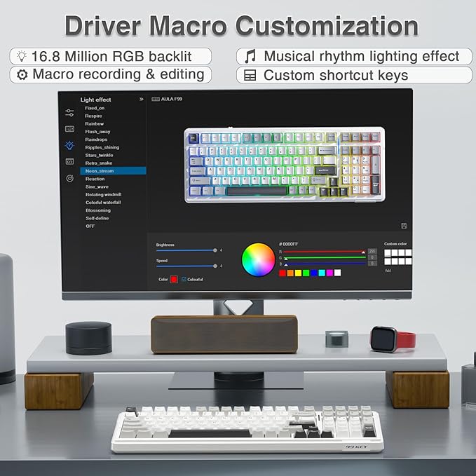AULA F99 Wireless Mechanical Keyboard,Tri-Mode BT5.0/2.4GHz/USB-C Hot Swappable Custom Keyboard,Pre-lubed Linear Switches,RGB Backlit Computer Gaming Keyboards for PC/Tablet/PS/Xbox (Renewed)