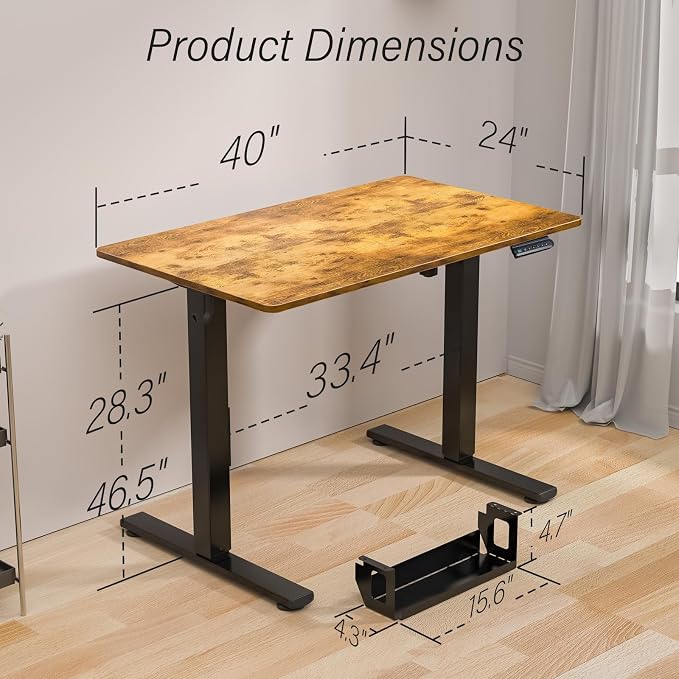 Kingant Standing Desk Height Adjustable Small Electric Stand Up Desks [40 x 20 Inch] - Ergonomic Sit Stand Desk Rising Desks for Home Office Computer Desk Stand Desk Workstation with Cable Management
