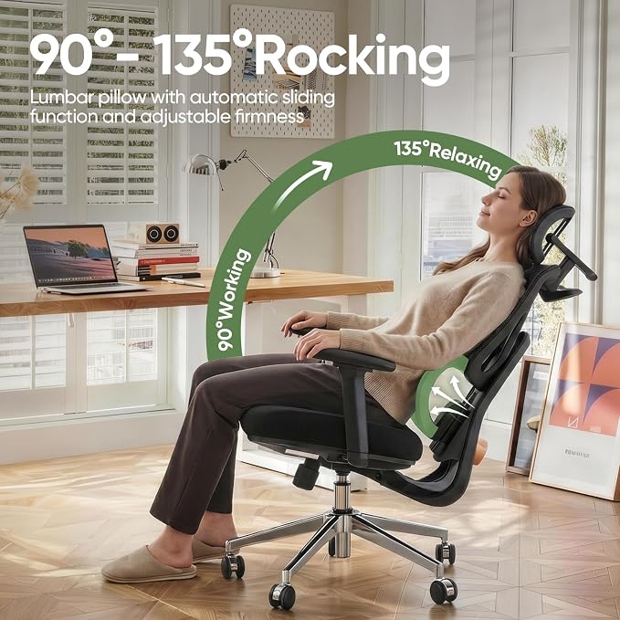 Ergonomic Mesh Office Chair, Desk Chairs with Adjustable Lumbar Support, 4D Flip-up Arms & 3D Headrest, Comfy High Back Breathable Mesh Computer Chair for Home Office, 400lbs (Black)