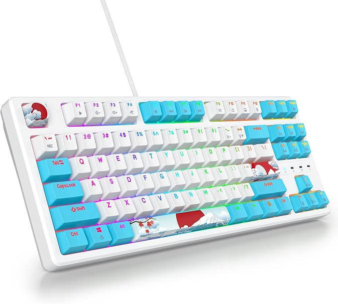 75 Percent Mechanical Gaming Keyboard, 87 Keys RGB Backlit Wired Keyboard TKL Compact Keyboard with Linear Red Switches for Laptop PC PS4 PS5 Xbox Gamer(87 Sea)