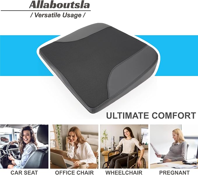 Allaboutsla Car Seat Cushion, Car Seat Cushions for Long Driving | Comfortable Memory Foam Driver Seat Cushion, Automotive Seat Cushions, Butt Pillow for Car,Truck, Office Chair, Black