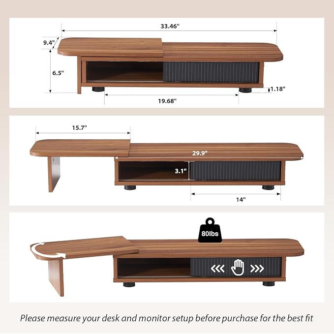 Artswish Dual Monitor Stand with Power Outlet, Brown Desk Monitor Riser | 2 AC Outlets & 2 USB Ports, RGB Lighting, Sliding Storage, Flexible Side Shelf, Desk Riser for Office, Work and Study