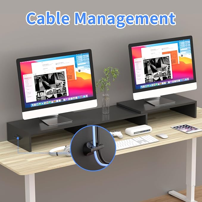 Pholiten Dual Monitor Stand Riser for 2 Monitors，Desktop Monitor Stand with Adjustable Length and Swivel Angles, Extra Long Multifunctional Stand up to 48.2" fit Computer Laptop Printer Max 44 lbs
