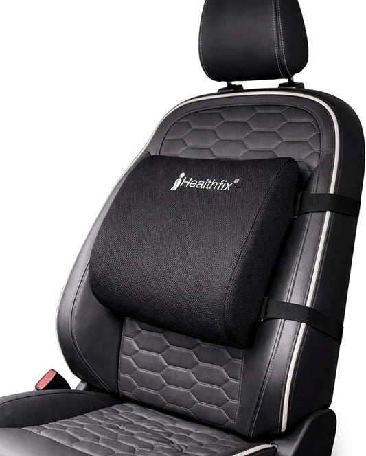 Healthfix® Car Lumbar Support Pillow – Orthopedic Memory Foam Back Cushion for Car Seats, Ergonomic Lower Back Support, Breathable Cover, Adjustable Strap – Medium (130–200 lbs)