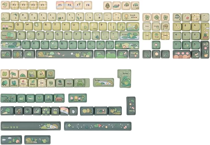 KiiBoom X Cosydiaries Rainy Froggy Day Keycap Set, 144 Keycaps, PBT Custom Keycaps for Mechanical Keyboard, Compatible with ANSI/ISO, 60%, 65%, 75%, TKL, Full-Sized Layout (MOA Profile)