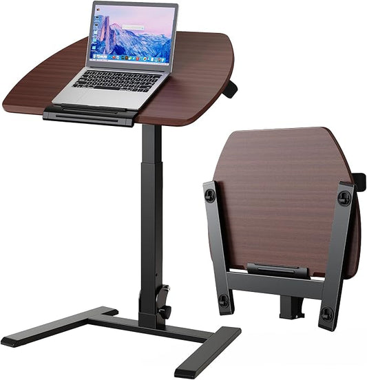 ROMOON Folding Portable Standing Desk with Wheels, No-Assembly Rolling Height-Adjustable Sit-Stand Table, Space-Saving Foldable Laptop Cart for Home Office and Computer Workstation (Walnut)