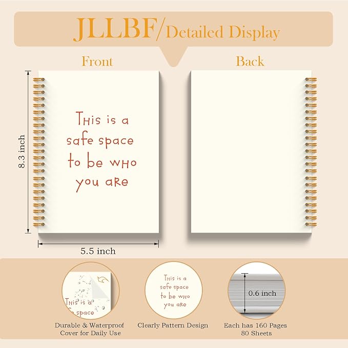 JLLBF Therapy Spiral Notebook, Mental Health Inspirational Notebooks for Work, Therapy Office Must Have, This Is a Safe Space to Be Who You Are Journal Notebook, 5.5x8.3 Inch