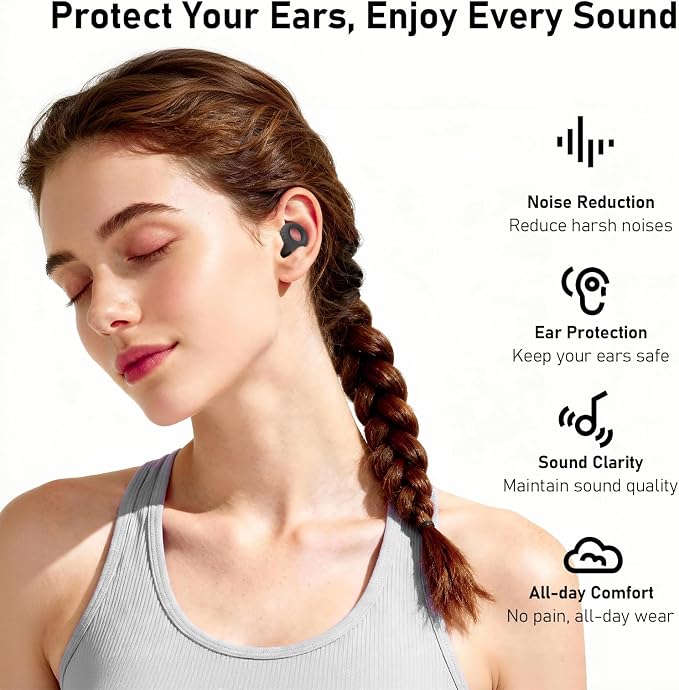 Noise Cancelling Ear Plugs for Sleeping, Concerts, Travel & Friends – 4 Pairs Reusable Silicone Earplugs for Noise Reduction & Hearing Protection, Black + Black