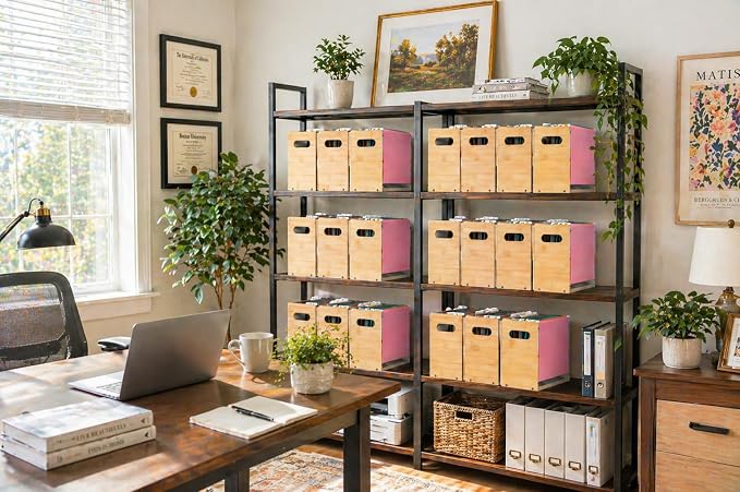 2 Pack Premium Thickened Bamboo Desktop Hanging File Organizer - Heavy Duty Portable Desk File Box with Handles, Sturdy Storage Crate for Letter Size Documents & Home Office