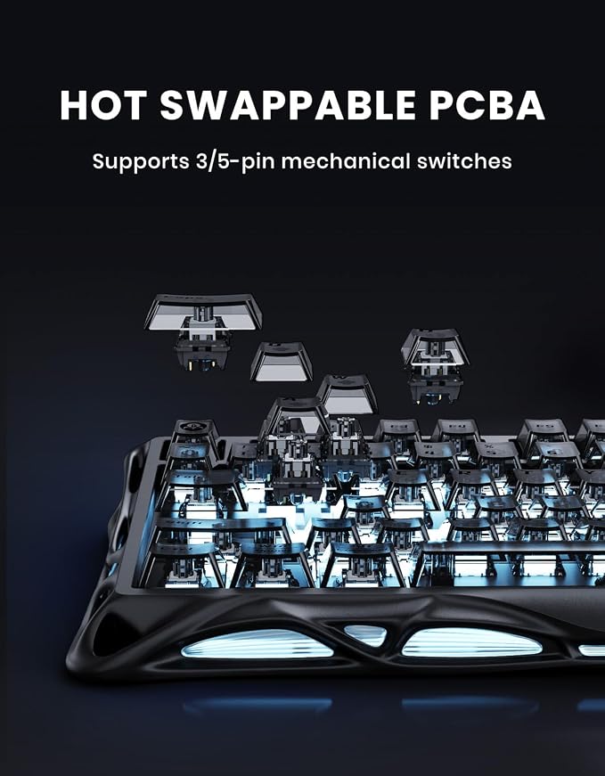 GravaStar Mercury K1 75% Wireless Gaming Keyboard, Aluminum Alloy Mechanical Keyboard with Knob, Hot Swappable, Linear Switches, Transparent Keycaps, RGB Backlit, 2.4GHz/BT5.0/USB【Stealth Black】