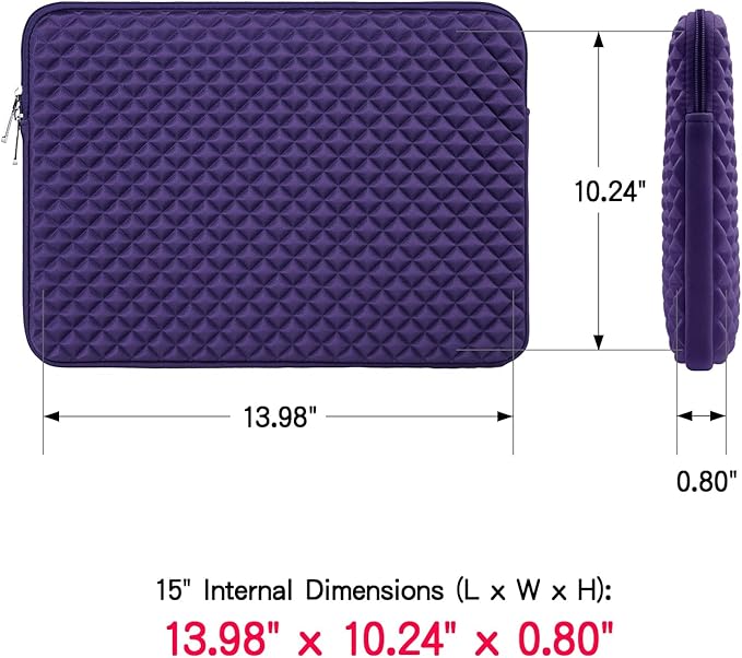 RAINYEAR 15 Inch Laptop Sleeve Diamond Foam Shock Resistant Padded Case Fluffy Lining Cover Carrying Bag Compatible with 15.4" MacBook Pro/Air, Surface Laptop 3/4 15", New XPS 15 Touch (Purple)