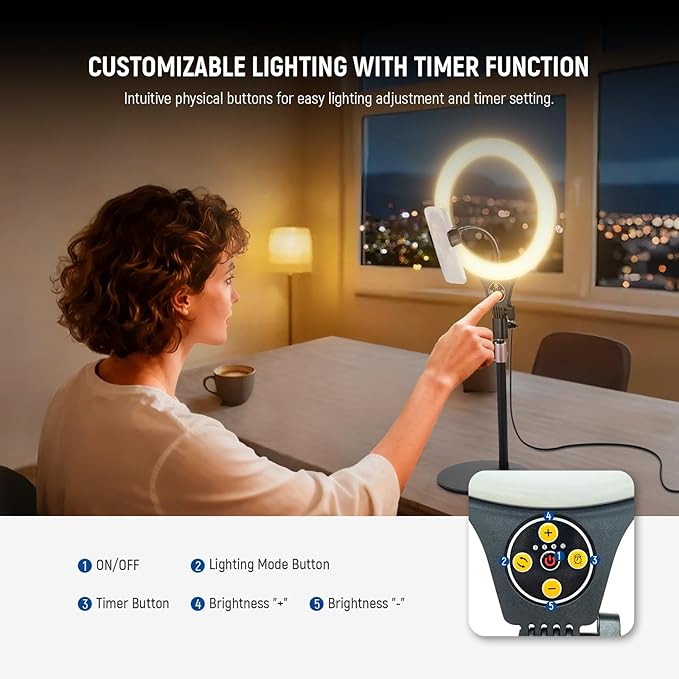 NEEWER Entry Level Version 10.5" Desk Ring Light with Stand/Phone Holder Compatible with iPhone/Remote, 10W CRI85+ LED Lighting for Streaming Recording Makeup Selfie Laptop Video Conference, N22