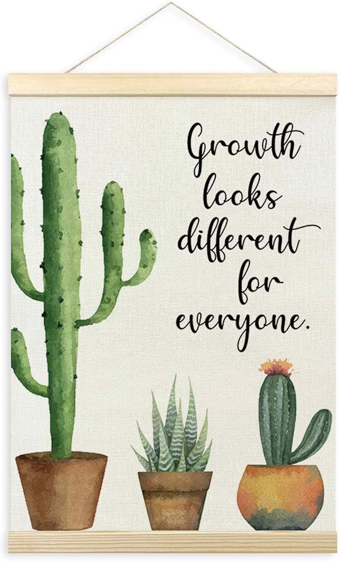 TLESKE Mental Health Cactus Poster Hanger Frame, Motivational Inspirational Hanging Wall Art Decor Framed for Therapy Counseling Office, Growth Looks Different for Everyone Wall Prints Picture, 12x16