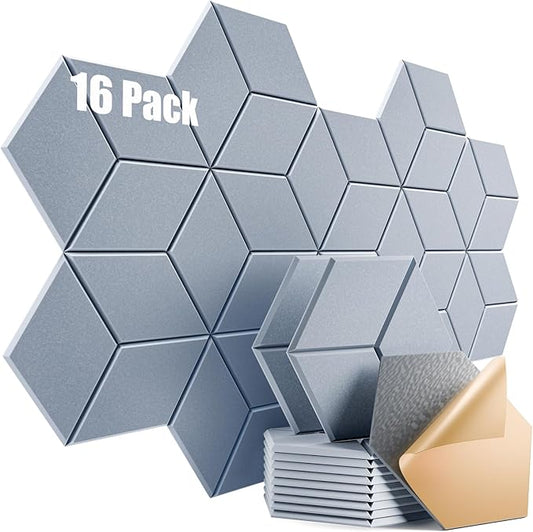 16 Pack Self-Adhesive Acoustic Panels 12" X 10" X 0.4" - Sound Proof Foam Panels for Wall with High Density, Y-Lined Design, Flame Resistant, Absorb Noise and Eliminate Echoes(Smoke Gray)