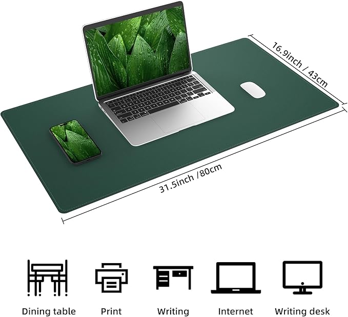 AFIING Cork Desk Mat, Dark Green, 31.5" x 17",Desk pad Protector | Dual-Sided Cork & PU Leather, Waterproof, Non-Slip, For Office & Gaming
