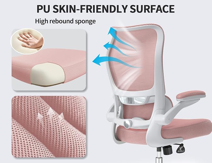 TRALT Ergonomic Office Chair- Desk Chair with Adjustable Lumbar Support | Big and Tall Back Ergonomic Desk Chair - Home Office Mesh Chairs and PU Leather Seat for Home Reading to Adults(Pink))