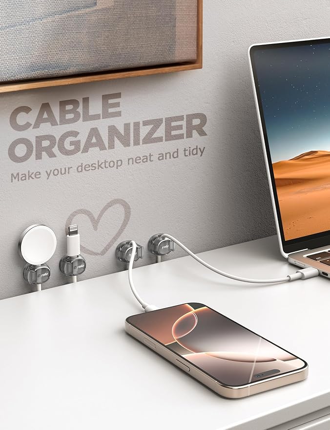 Chfeila 6 Pack Cable Clips, Dorm Room Essentials - Dual Spring Cord Organizer for Cubicle Decor, Cute Desk Organizers and Accessories, Teen Dorm Room Decor, Cubicle Accessories, Nightstand,Clear Black