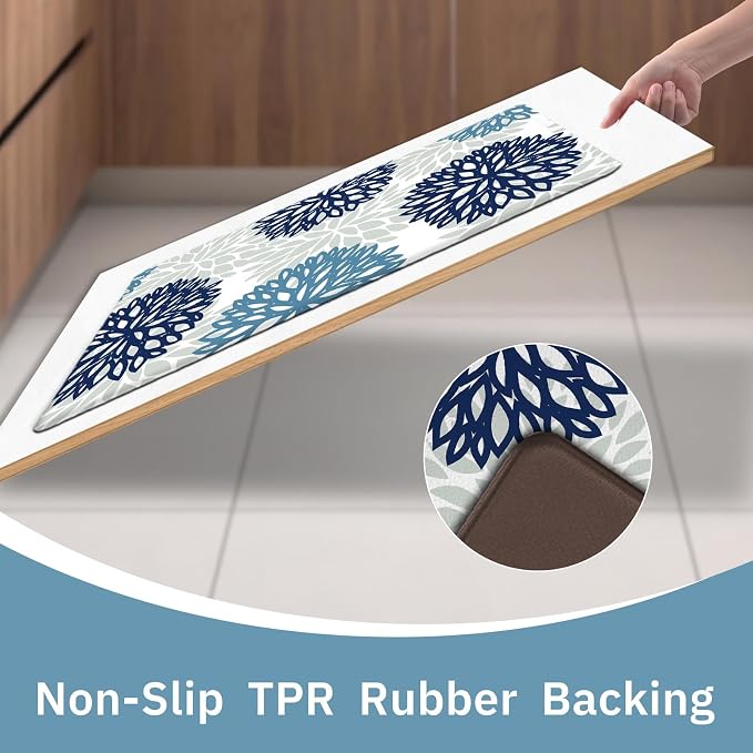Kitchen Mats Set of 2 Cushioned Anti Fatigue Kitchen Rugs Non Slip Waterproof Runner Memory Foam Kitchen Floor Mat Comfort Standing Mat for Sink, Office, Laundry, Navy Teal
