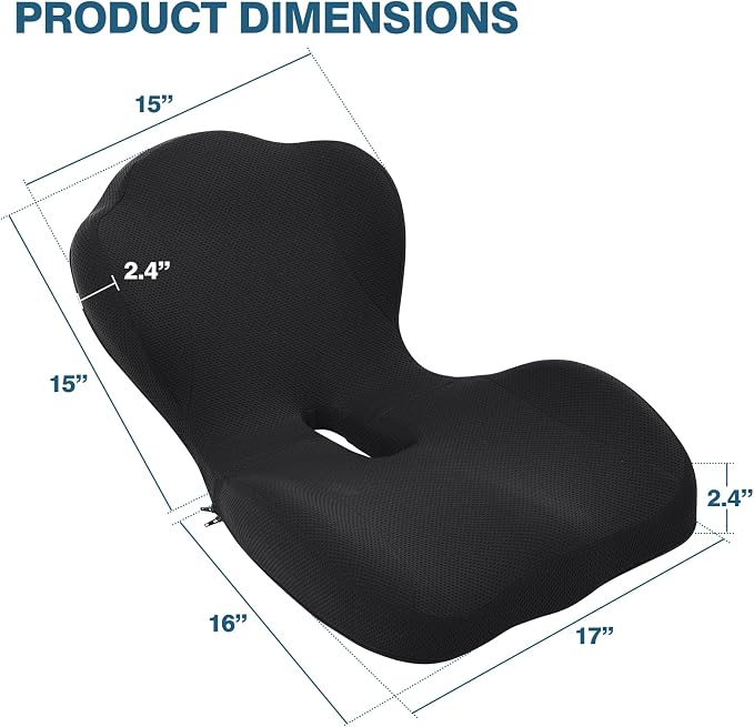 Office Chair Cushion with Lumbar Support Pillow Memory Foam Seat Cushions Ergonomic Dual Layer Integrated Back Pillow for Sciatica Pain Relief for Office Gaming Chair