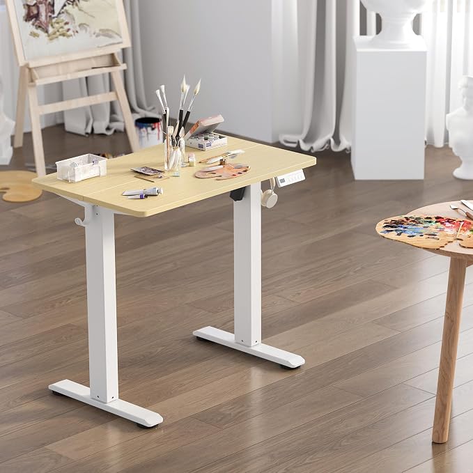 YDN Electric Standing Desk, 32x19 Inch, Nature | 3 Memory Presets, Cable Management, Adjustable Height, Sit Stand, Space-Saving, Computer Workstation, Home Office