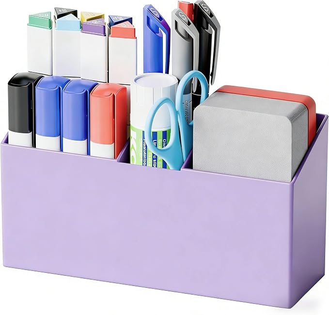 Yieach Magnetic Dry Erase Marker Holder for Whiteboard,Expo,Refrigerator,Fridge,Non Slip Magnet Pencil Holder,Wall Mounted Acrlic Pen Holder with Adhesive,Classroom,Locker Magnetic Organizer,Purple