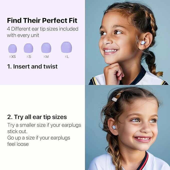 Kids Noise Reduction Ear Plugs (6-12 yrs) - Reusable Kids Ear Protection for Concerts, Travel, Focus, Socializing, Loud Events, Sleep, Noise Sensitivity – 26 dB Children Earplugs