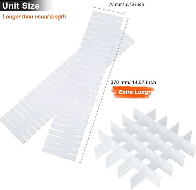 32 Pack Drawer Dividers,Extra Long 14.57" Drawer Organizer | Adjustable,Abundant,Tool Box Drawer Dividers,for Kitchen Bedroom Office,Plastic Drawer Separators for Clothes Socks Crafts