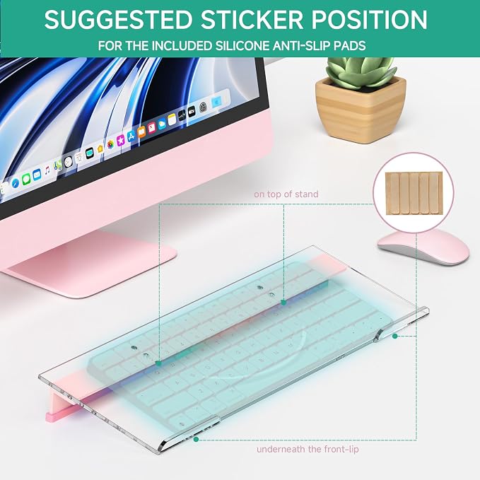 Ergonomic Computer Keyboard Stand - Adjustable Keyboard Riser Tilt Clear and Pink Acrylic Keyboard Tray Non-Slip Elevated Typing Key Board Holder Lift for Home Office Desk Accessories