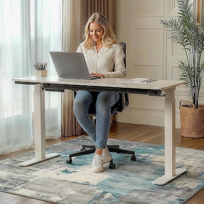 48"x60" Office Chair Mat for Hardwood Tile Floor, Under Desk Carpet Protector for Rolling Computer Chair Mat, Machine Washable Area Rug, Anti-Slip 1/5" Thick Low Pile Thin Vinyl Floor Mat, Black Beige