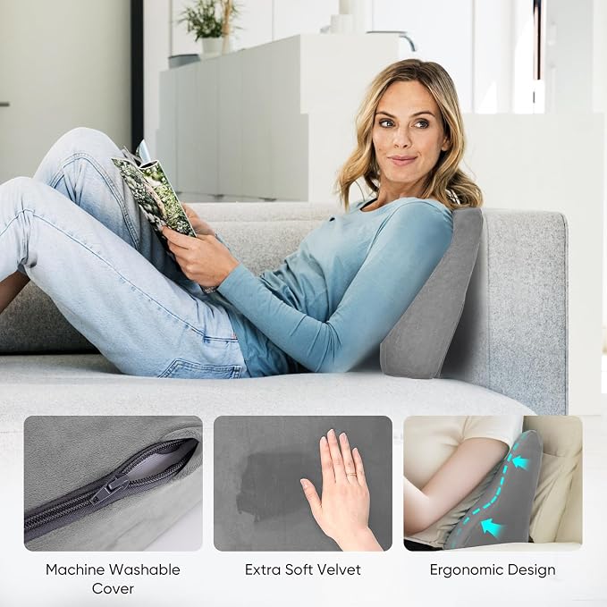 Lumbar Support Pillow for Recliner, Ergonomic Back Support Pillow | Dual-Layer Memory Foam, Soft Velvet Cover, Lower Back Pain Relief, Couch Back Cushions for Recliner, Sofa & Gaming Chair