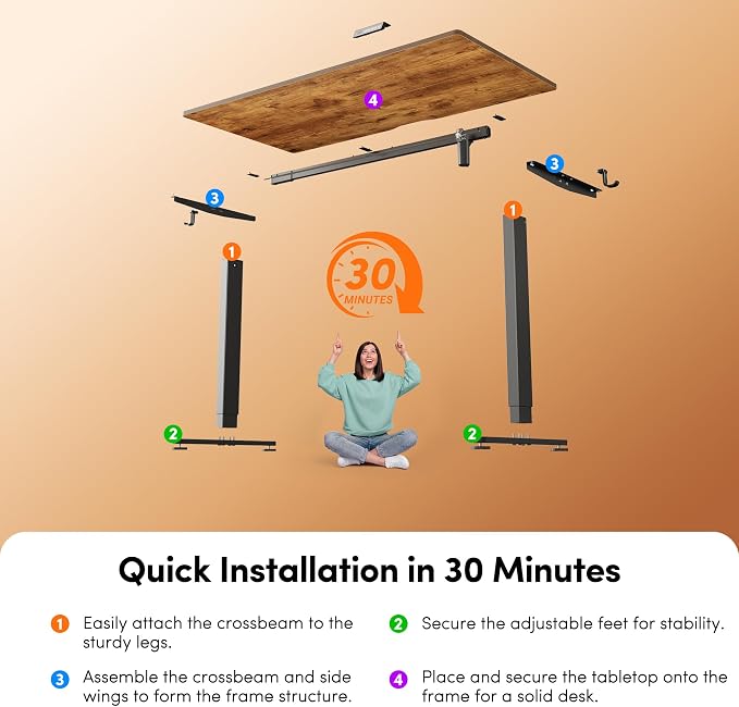 FEZIBO 40 x 24 Inchs Electric Standing Desk, Height Adjustable, Sit Stand Up, Computer Office Desk with Splice Board, Black Frame/Rustic Brown Top