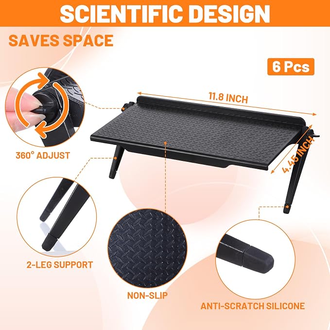 6 Pcs Over-Screen Storage Rack, Adjustable Monitor Shelf for Router, Media Box, Game Console, Remote Control & Home Decor(11.81” x 4.45”)