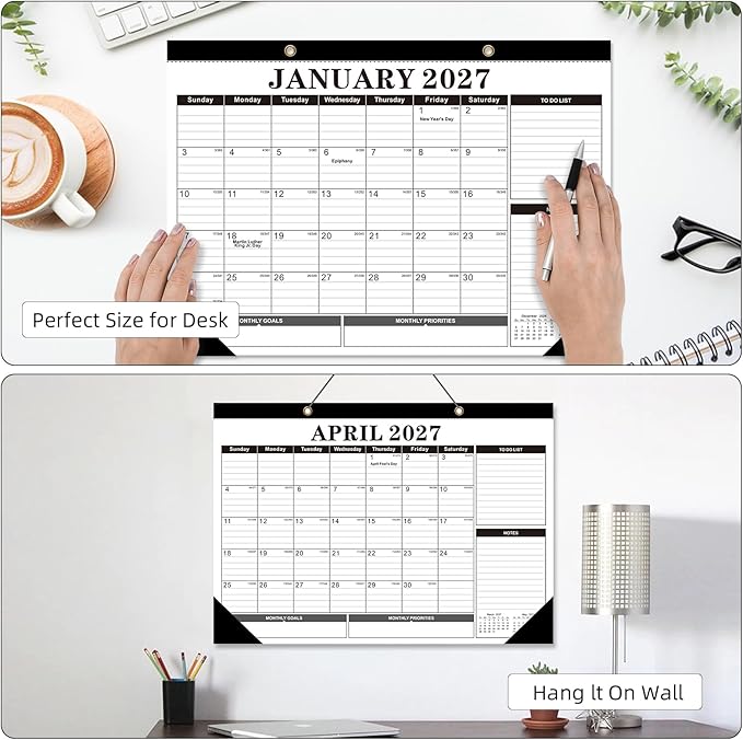Tcamp Desk Calendar 2026-2027, Large Desktop Calendar 2026-2027 (Jul. 2026 - Dec. 2027), Big 17" x 12" Wall Monthly Calendar with Julian Dates, 18 Months Desk Planner for Home School Office Desktop