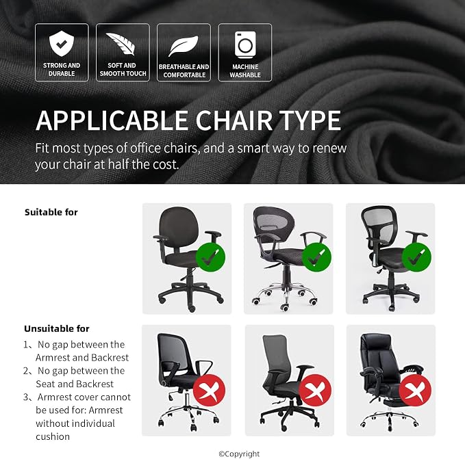 Stretchable Desk Office Chair Seat Cushion Covers with Armrest Covers - Universal Spandex Computer Chair Slipcover - Removable Washable Cushion Protectors for Dogs, Cats, Pets (Purple)