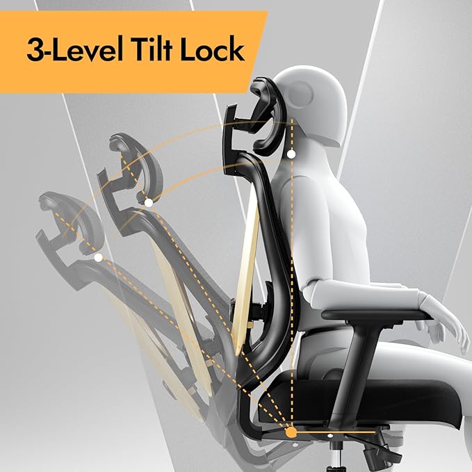 HOLLUDLE Ergonomic Mesh Office Chair - 3D Adjustable Lumbar Support & 3D Armrests, V-Shaped Back, Adjustable Desk Chair for Office & Home, Black and Gold