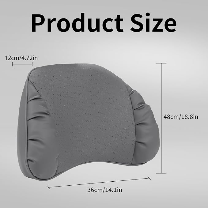 Memory Foam Lumbar Support Pillow for Car Seat, Gray, 1 Pack | Leather Lumbar Pillow for Lower Back Pain Relief - Back Cushion for Driving - Chair Support for Office Chair, Gaming Chair
