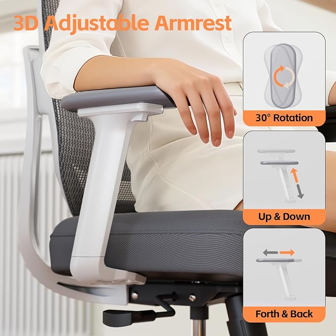 Ergonomic Office Chair, Home Office Desk Chairs, 3D Lumbar Support High Back Desk Chair, Comfortable Computer Chair & Gaming Chair for Office & Home - Silver