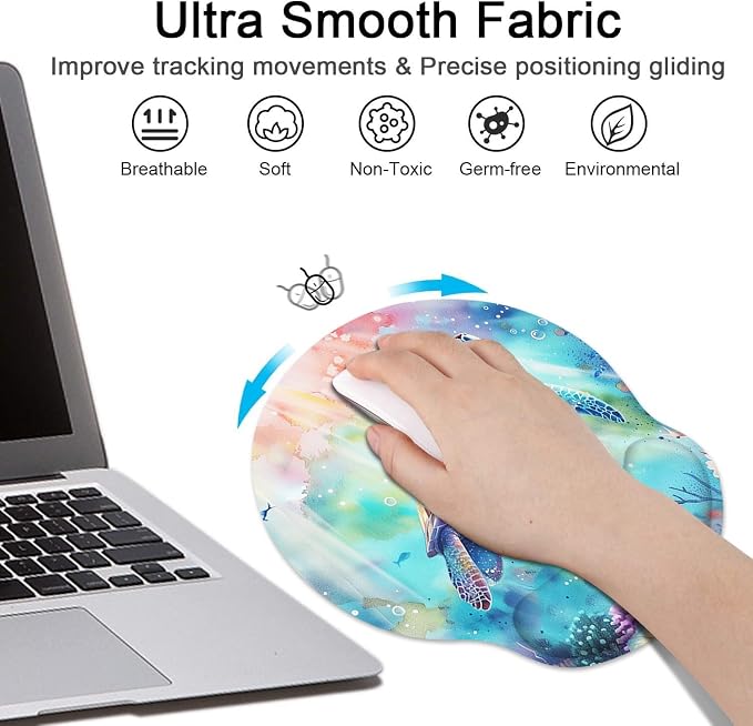 Britimes Sea Turtle Coral Reef Sea World Ergonomic Mouse Pad Set with Wrist Rest Non-Slip Rubber Base Wrist Cushion Support and Coasters Mousepad with Wrist Support for Computer Keyboard and Desk