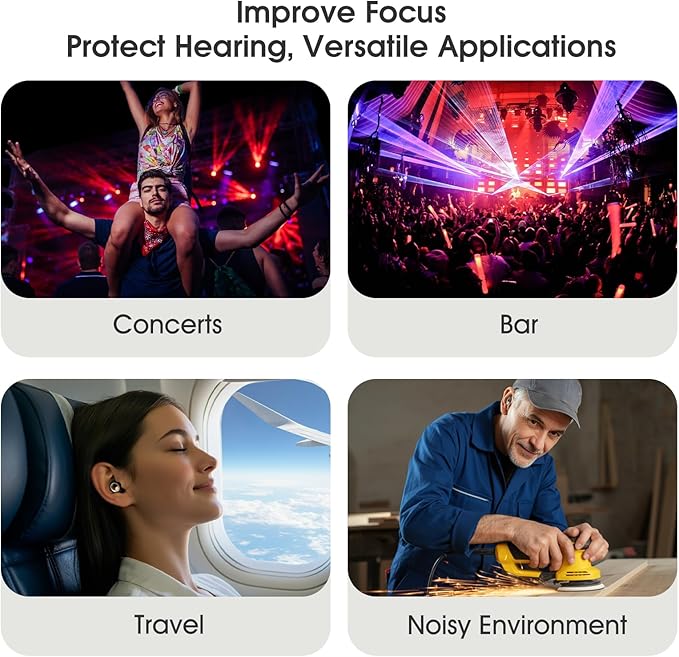 Noise Cancelling Ear Plugs for Sleeping, Reusable Silicone Ear Plugs for Noise Reduction, Soft Hearing Protection with 8 Ear Tips for Concerts, Work, Shooting, and Travel(Black)