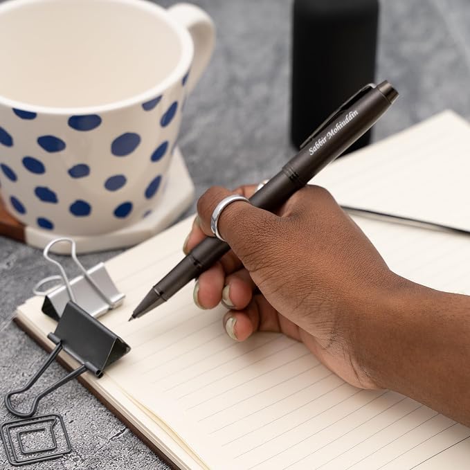 Parker IM Engraved Capped Rollerball Pen, Monochrome Titanium with Gun Metal Accents, Fine Point Black Ink, Personalized Gift for Graduation, Career Advancement, Writers, Executives, Gift Box Included