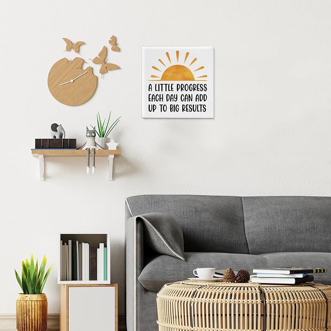 Inspirational Office Wall Art Decor, Motivational Add Up to Big Results Positive Quote Daily Affirmations Artwork Posters for Home Office Gym Classroom Decorations (8 X 8 Inches, Framed)