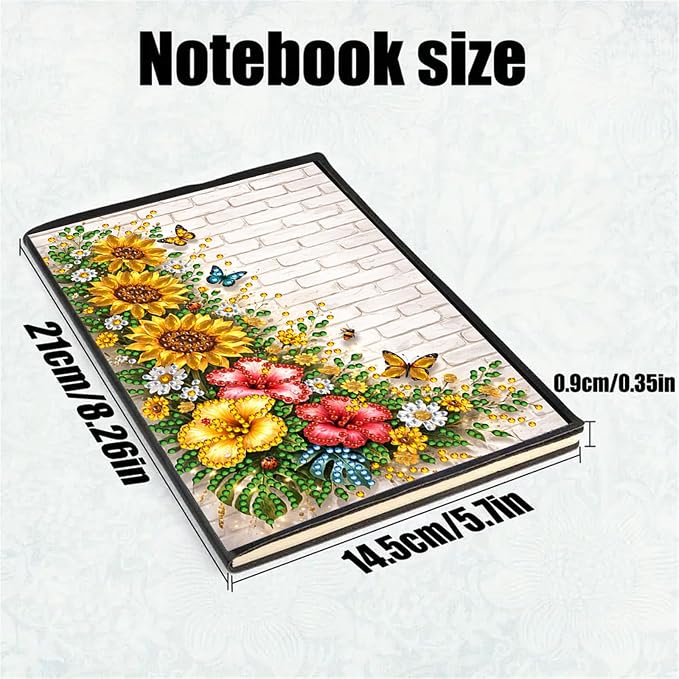 FRANDEK Diamond Art Painting Notebook Kit, Flower Butterfly A5 DIY Journal with 50 Blank Pages, Crystal Rhinestone Cover with Waterproof Canvas, Beginner Craft Set with Full Tools for Adults