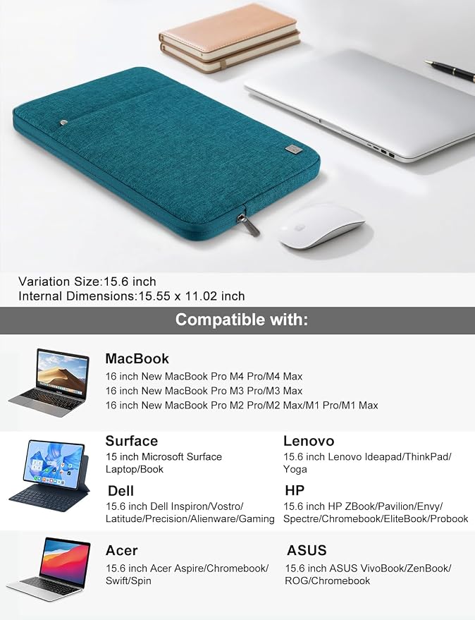 DOMISO Laptop Case Laptop Sleeve Cover for 16 inch MacBook Pro M4/M3/M2/M1 Pro/Max A3403 A3186 A2991 A2780 A2485 A2141,Compatible with 15.6 inch HP Lenovo Dell XPS 16,Teal