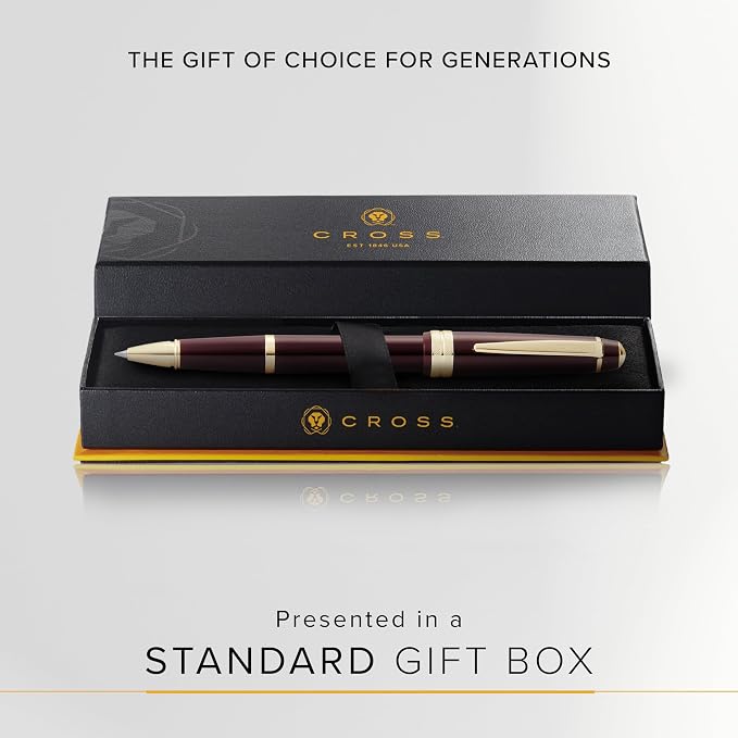 Cross Bailey Light Polished Burgundy Resin and Gold Tone Rollerball Pen - Professional Pen for Effortless Writing - Journaling, Note-Taking & More - Black Ink - Easy Handling